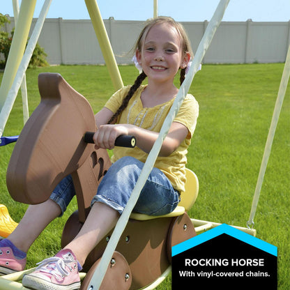 Sportspower Super 8 Metal Swing Set. Rocking Horse. Saucer Swing. Glide Ride. Two Swings and Slide