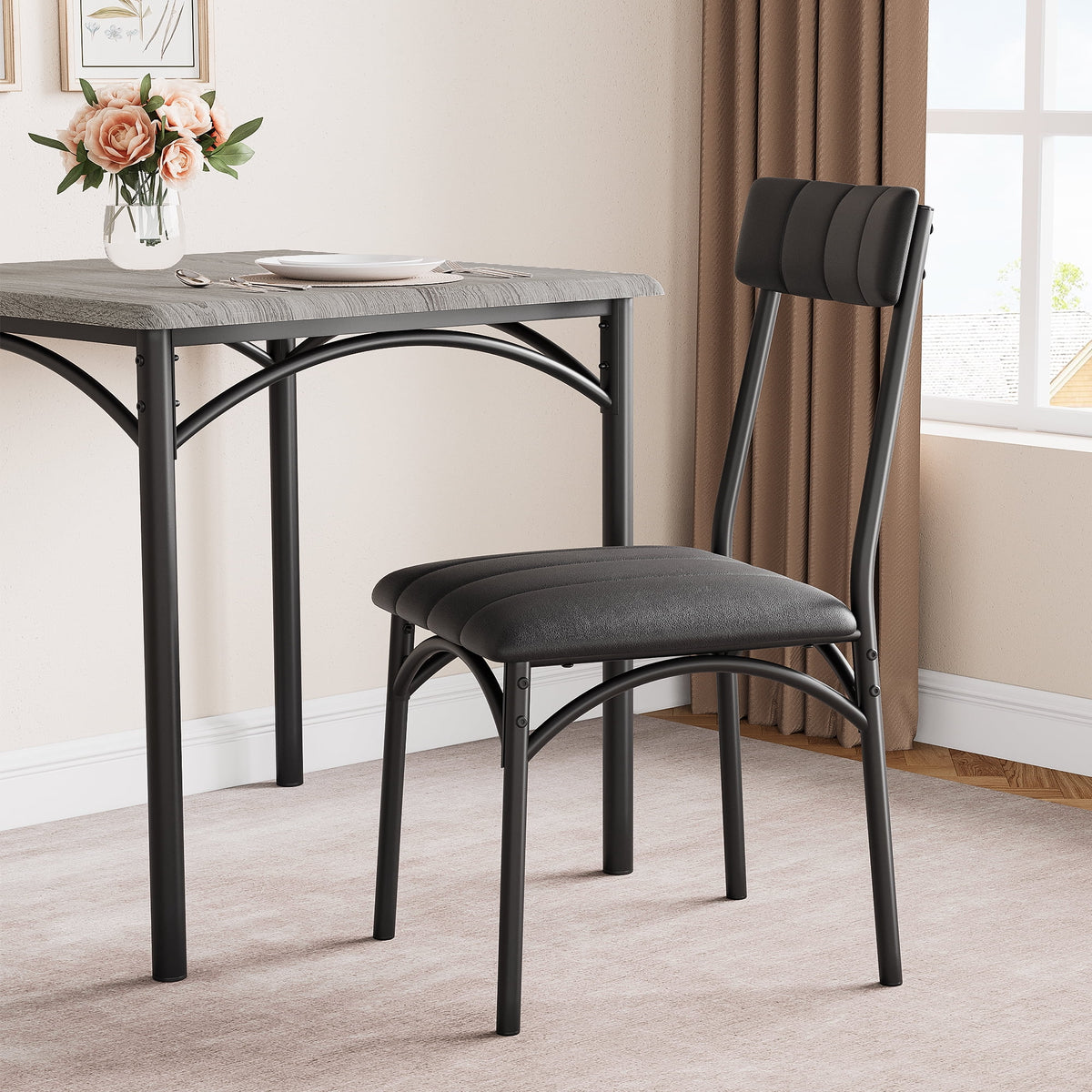3 Piece Dining Table Set, Modern Industrial Table and Chairs Set for Home Kitchen, Kitchen Table Set for Small Space, Apartment, Rustic Gray