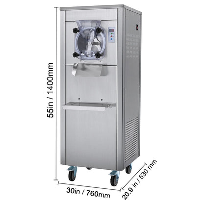 KFFKFF Commercial Ice Cream Machine, 18L/Hour Output, 1780W, Single Flavor, Mobile with Wheels, 6L Stainless Steel Cylinder, LED Screen, Auto Clean & Pre-cool