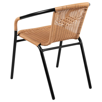 Emma + Oliver Indoor/Outdoor Stacking Rattan Restaurant Patio Chairs, Set of 2, Gray