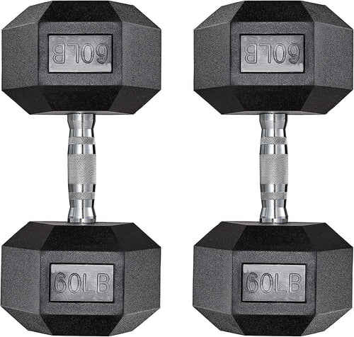 Pirecart Dumbbells Rubber Coated Cast Iron Hex Black Dumbbell Workout Dumbbell Set, 60lbs Pair