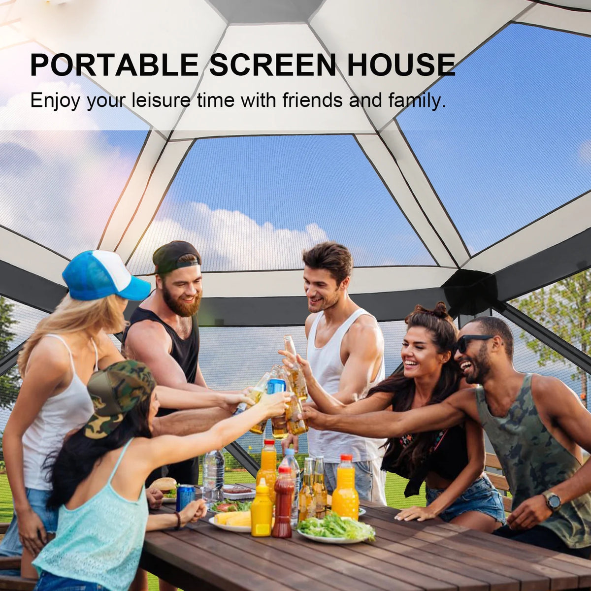 HOTEEL 12x12 Portable Pop-Up Outdoor Camping Gazebo, Screen Tent with Mosquito Nettings, Waterproof, UV, Bite Proof, Removable top Glamping Canopy with Carry Bag, Gray
