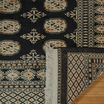 Pakistani Hand Knotted Rug Collection, Classic Bukhara Cumra Black
