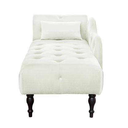HUTWIFE Velvet Chaise Lounge, Left Arm Design Chaise with Nailhead Trim Tufted Button Lounge Chair with Pillow Modern Upholstered Rolled Arm Lounges Chair for Living Room Bedroom