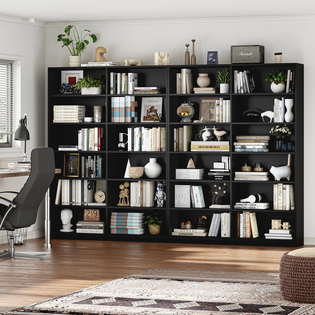 Homfa 74.3�� Double Wide 6-Tier Bookcase, Extra Large Wooden Freestanding Display Bookshelf for Home Office Living Room, White