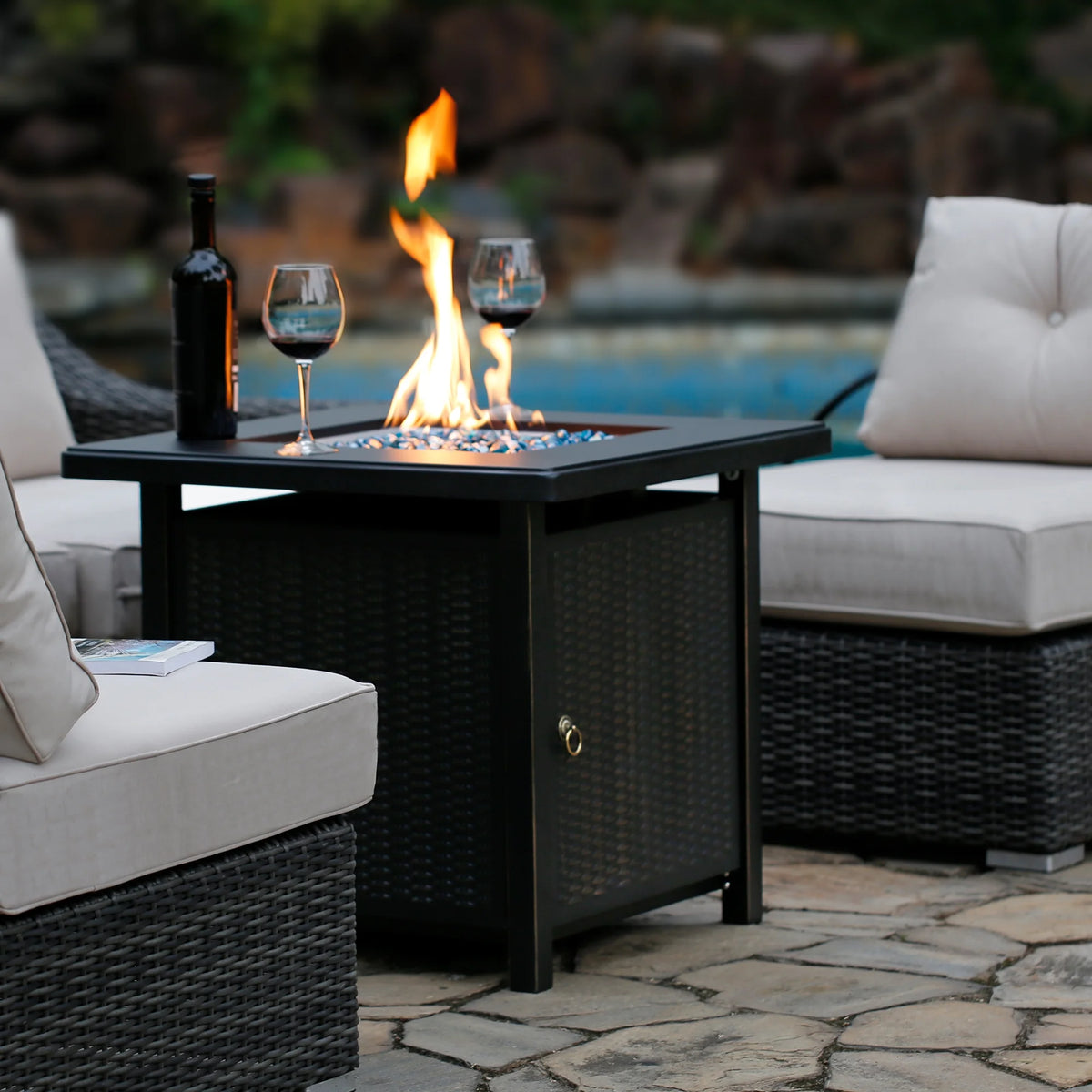 Bali Outdoors 28" Gas Fire Pit Table,  Steel Tabletop Fire Pit Patio Furniture Table, Black