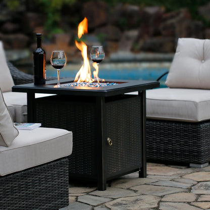 Bali Outdoors 28" Gas Fire Pit Table,  Steel Tabletop Fire Pit Patio Furniture Table, Black