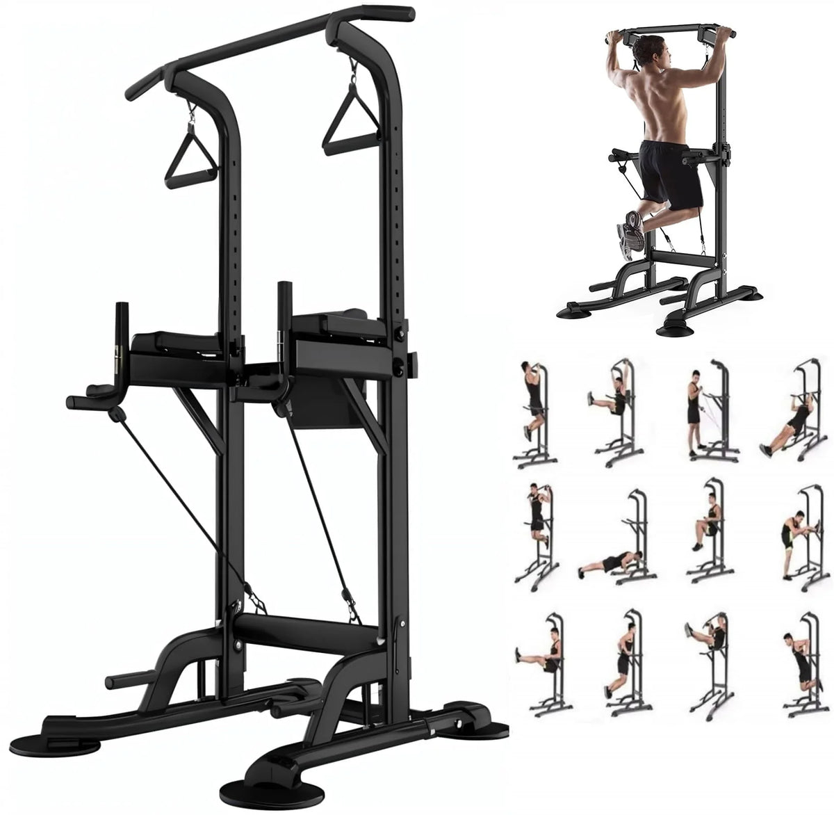 Tappio Multifunction Power Tower Dip Bar Station Pull Up Bar Stand for Home Gym, Adjustable Strength Training Fitness Equipment with Backrest,400lb Capacity