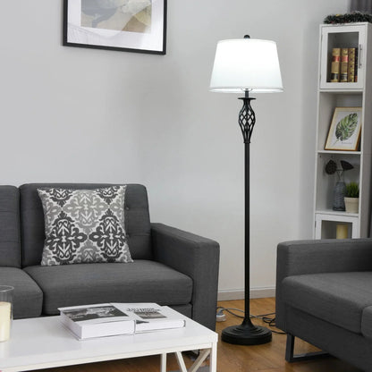 Gymax 3-Piece Lamp Set 2 Table Lamps 1 Floor Lamp Fabric Shades Living Room Bedroom