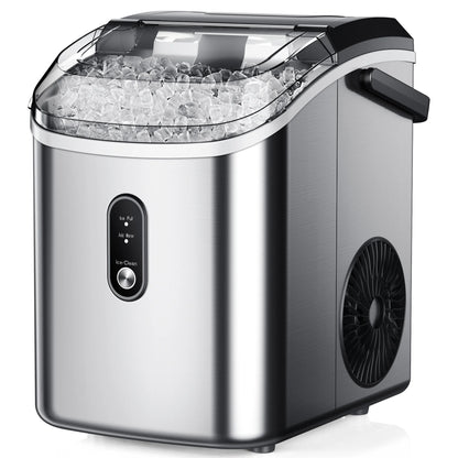 Simzlife Nugget Ice Maker Countertop, 34.9lbs per Day Chewable Pebble Nugget Ice Machine with Touch Screen for Home, Kitchen, Office, Stainless Steel, Black