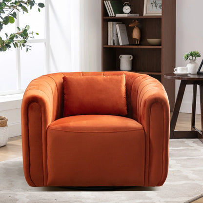 Bonzy Home Swivel Chair with Plump Pillow, Modern Velvet Accent Chair for Living Room Bedroom , Comfy Round Armchair, Orange