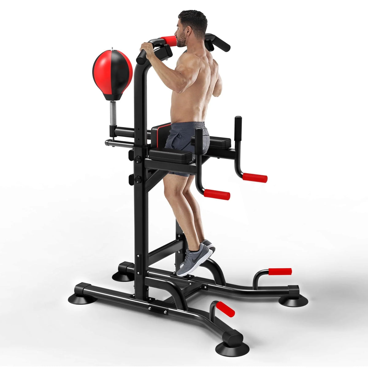 Power Tower Dip Station Pull Up Bar Gym Fitness Workout Exercise Equipment Strength Training with Speed Punching Bag Boxing Ball