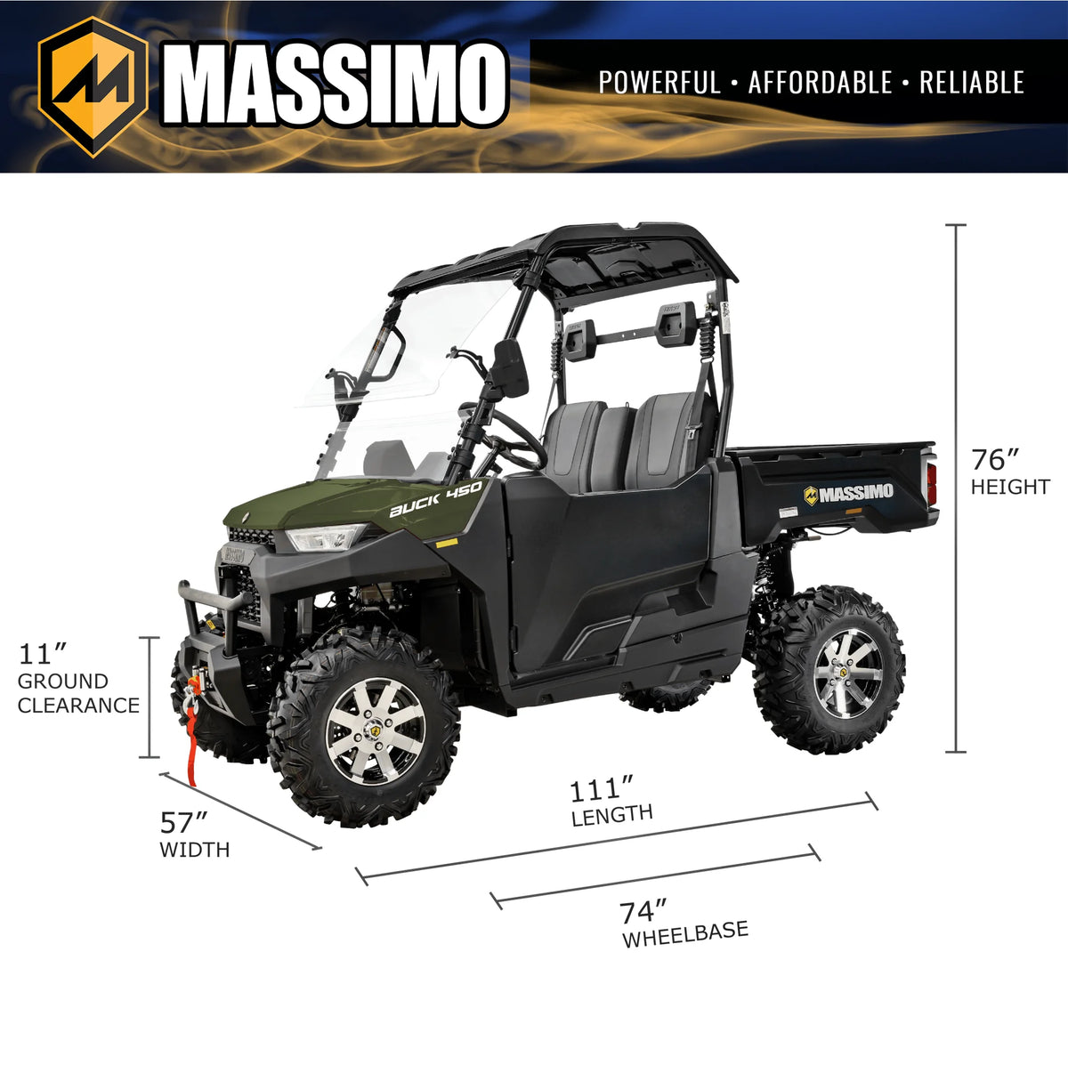 Massimo Buck 450 Side by Side UTV, EFI, 4 Stroke, 325cc, 25.5 HP, 4X4, 3000lb Winch - Red
