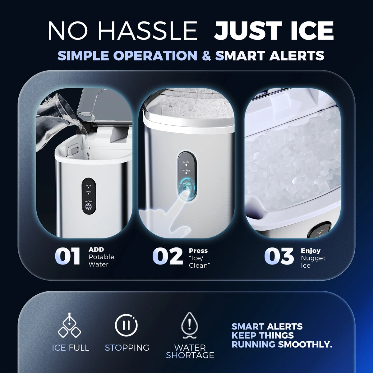 Simzlife Nugget Ice Maker Countertop, 34.9lbs per Day Chewable Pebble Nugget Ice Machine with Touch Screen for Home, Kitchen, Office, Stainless Steel, Black