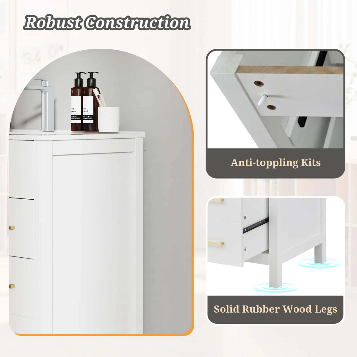 Costway 30" Bathroom Vanity with Sink 2 Drawers 1 Door 1 Flip-out Drawer Solid Wood Legs