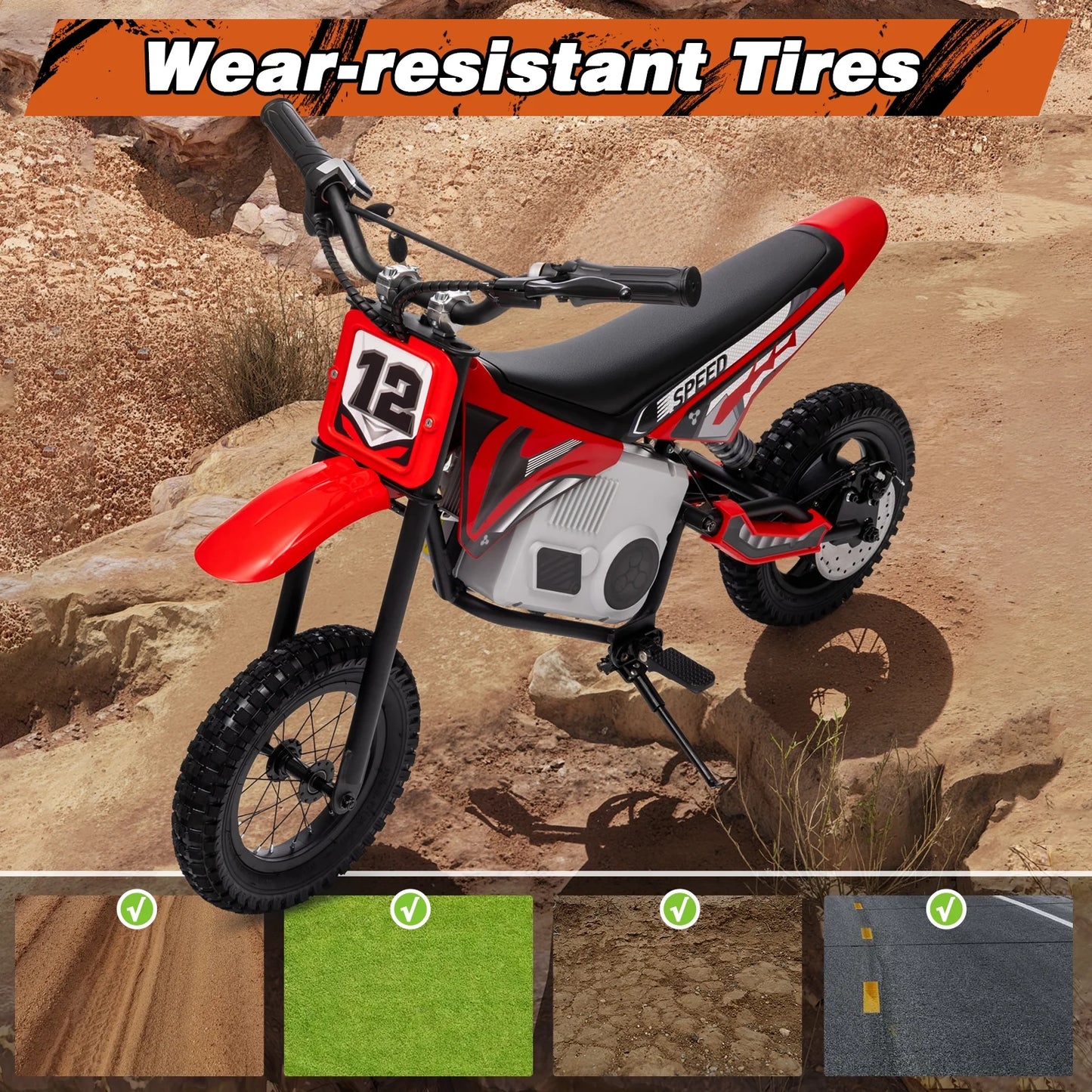 Kerry Yoo C11 36V Electric Dirt Bike for Kids 8-14, 350W Ride on Motorcycle, Electric Motorbike Teens,16 mph, High/Low Speeds-Red