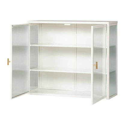 27.56"Modern Wall Cabinet with Glass Doors, Bathroom Cabinet with Featuring Three-tier Storage for Entryway Living Room, Bathroom or Dining Room, Mint Green