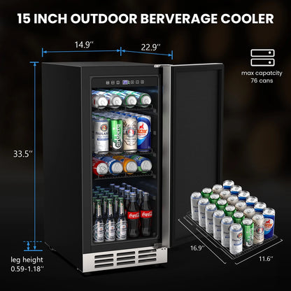 QAUSOU 24 Inch Under Counter Double Drawer Fridge, Weather Proof Stainless Steel Outdoor Beverage Refrigerator for Patio