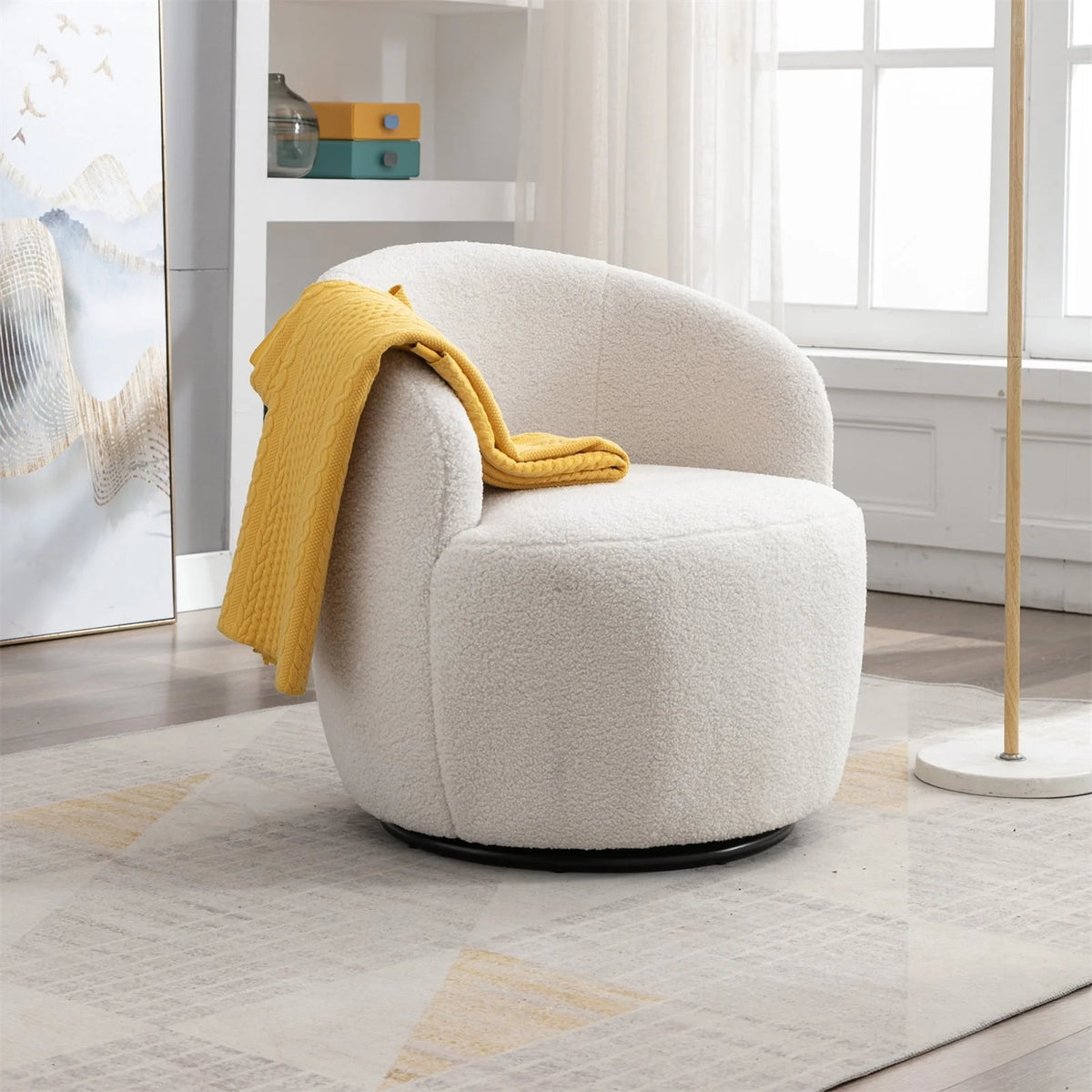 Swivel Barrel Chair, Modern Teddy Fabric Swivel Accent Barrel Chair Armchair, Upholstered Cozy Club Chairs Sofa Arm Chair for Nursery, Bedroom, Office, Hotel, Dark Blue