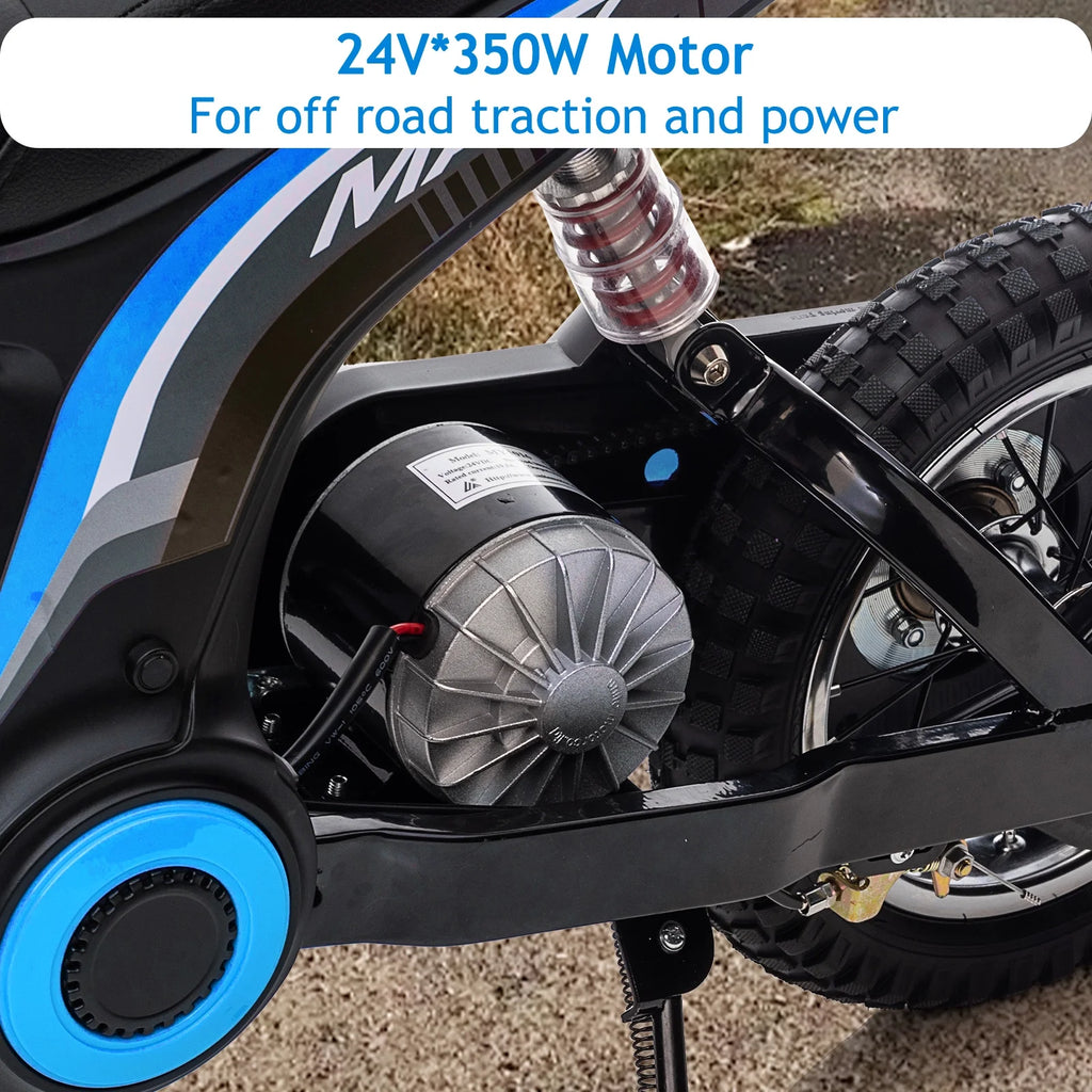 Kids Electric Dirt Bike,Electric-Powered Bike,2 Speed Settings,14.29 MPH Max,All-Terrain Electric Motorcycle for Ages 6-12,High-Speed Electric Dirt Bike for Kids,24V 350W