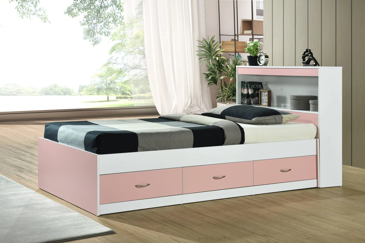 Hodedah Twin-Size Captain Bed with 3-Drawers and Headboard in White