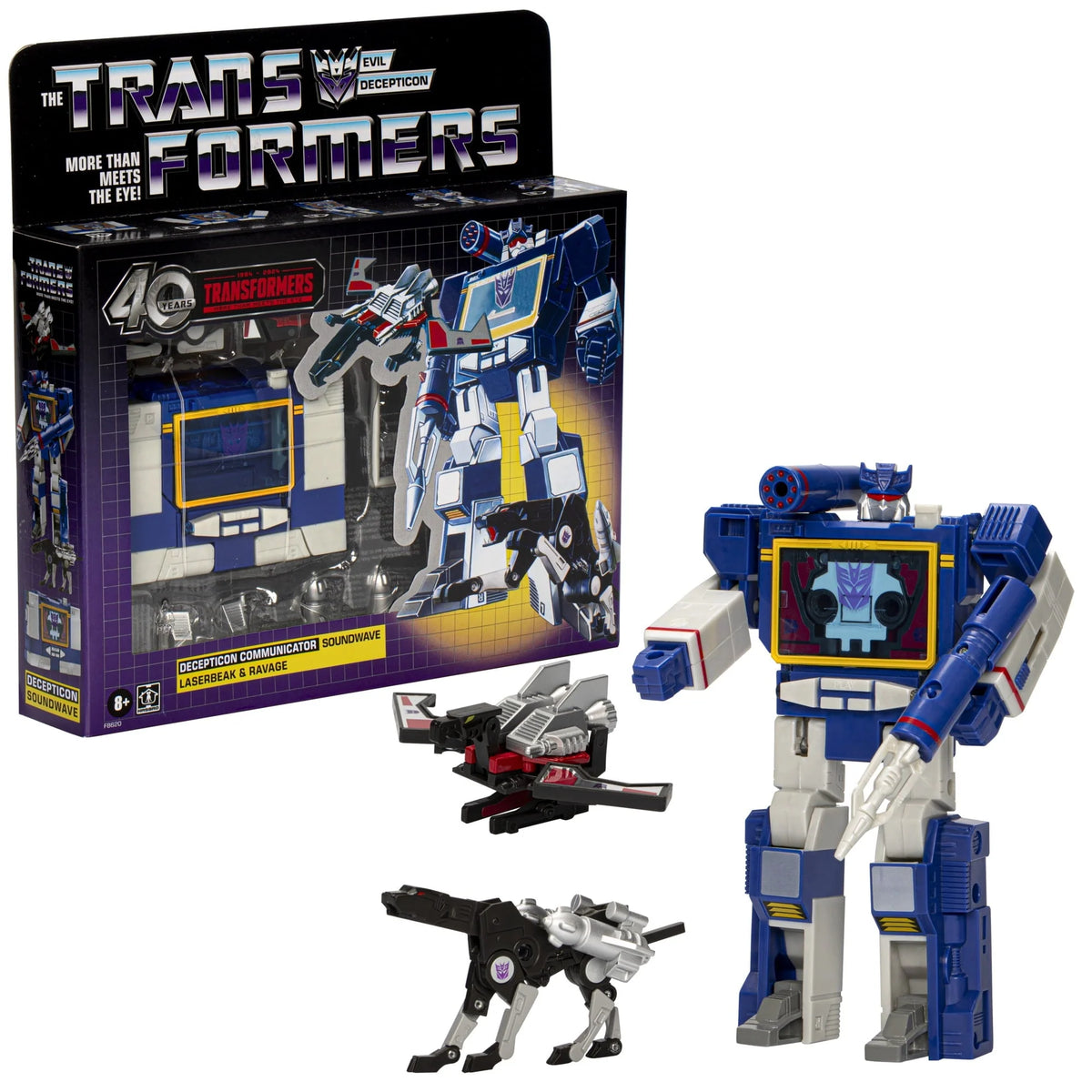 Transformers Toys Retro 40th Anniversary Soundwave, Laserbeak, & Ravage Action Figures
