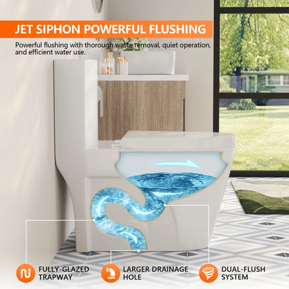 DeerValley One Piece Modern Toilet, Elongated Dual Flush Standard White Toilet With Comfort ADA Seat Height(Seat Included) DV-1F52102Pro