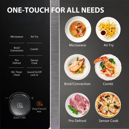 TOSHIBA 7-in-1 Countertop Microwave Oven Air Fryer Combo, Inverter, Convection, Broil, Speedy Combi, Even Defrost, Humidity Sensor, Mute Function, 27 Auto Menu&47 Recipes, 1.0 cu.ft/30QT, 1000W