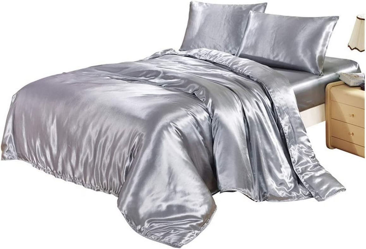Vuvet Bedding 100% Pure Silk Satin Sheet Set 7pcs, Silk Fitted Sheet 15'' Deep Pocket,Silk Flat Sheet,Silk Duvet Cover & Pillowcases Set !!! Twin, Aqua Blue