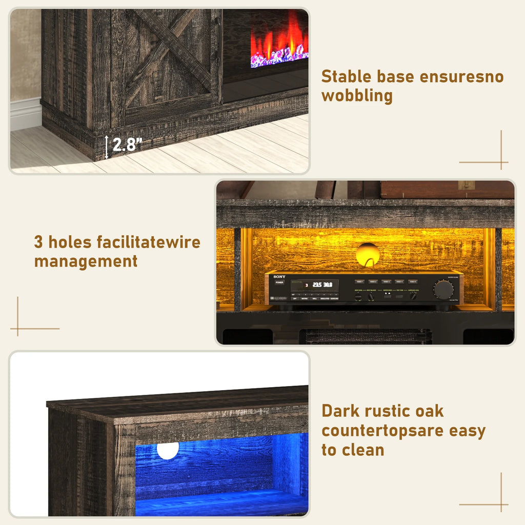 ChVans 70" Fireplace TV Stand for TVs up to 80" with 36" Electric Fireplace, Farmhouse Entertainment Center with LED, Wooden Media Console for Living Room, Bedroom