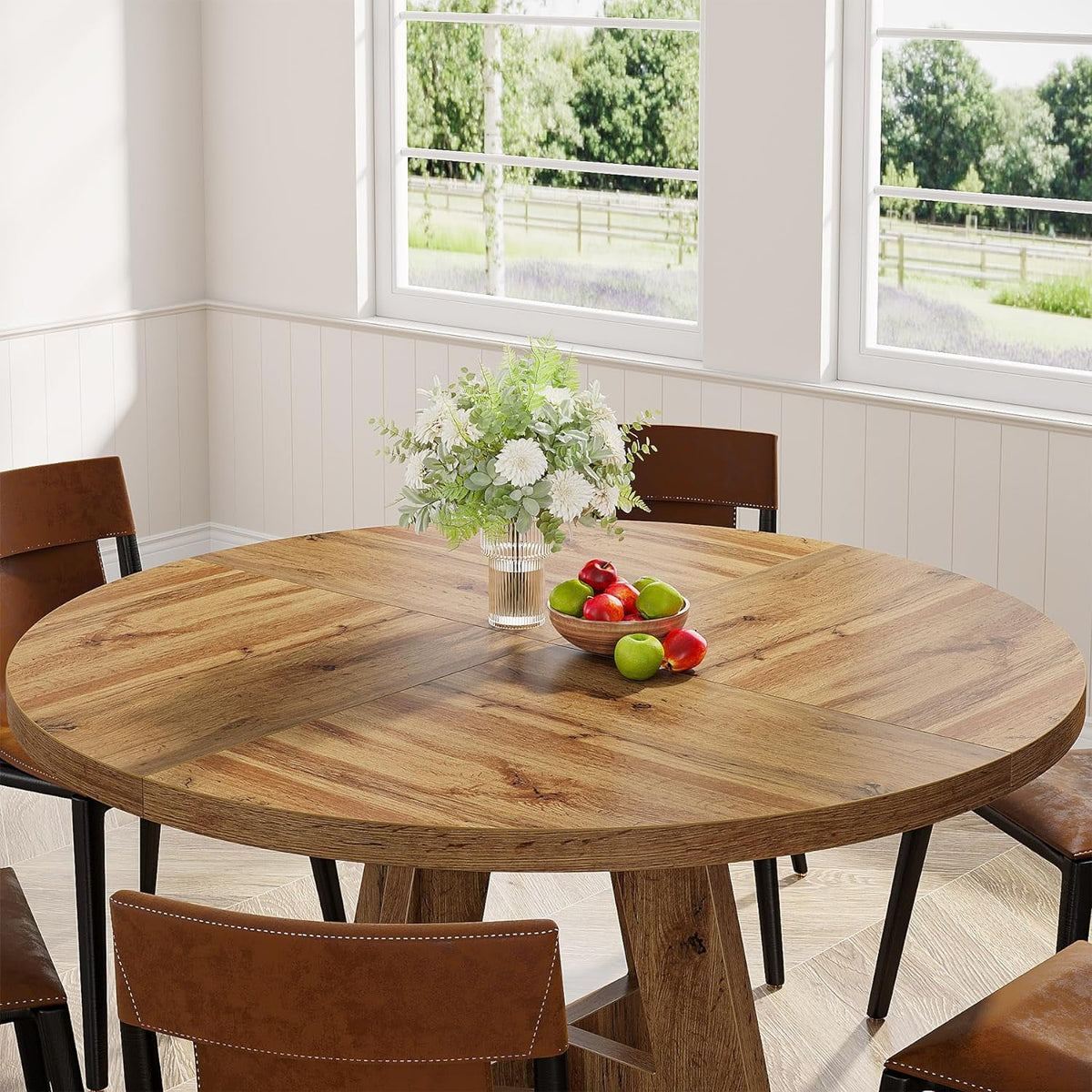 Tribesigns Round Dining Table for 4, Grey Kitchen Table 47 Inch Farmhouse Wood Kitchen Dinning Table for Kitchen Living Room