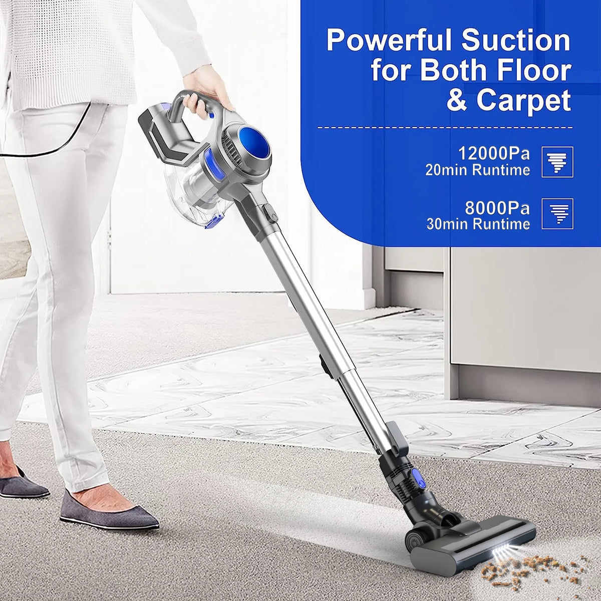 MOOSOO Stick Vacuum Cleaner, 4-in-1 Handheld Cordless Vacuum with Powerful Suction for Home Hard Floor Carpet Car Pet Hair, XL-618A