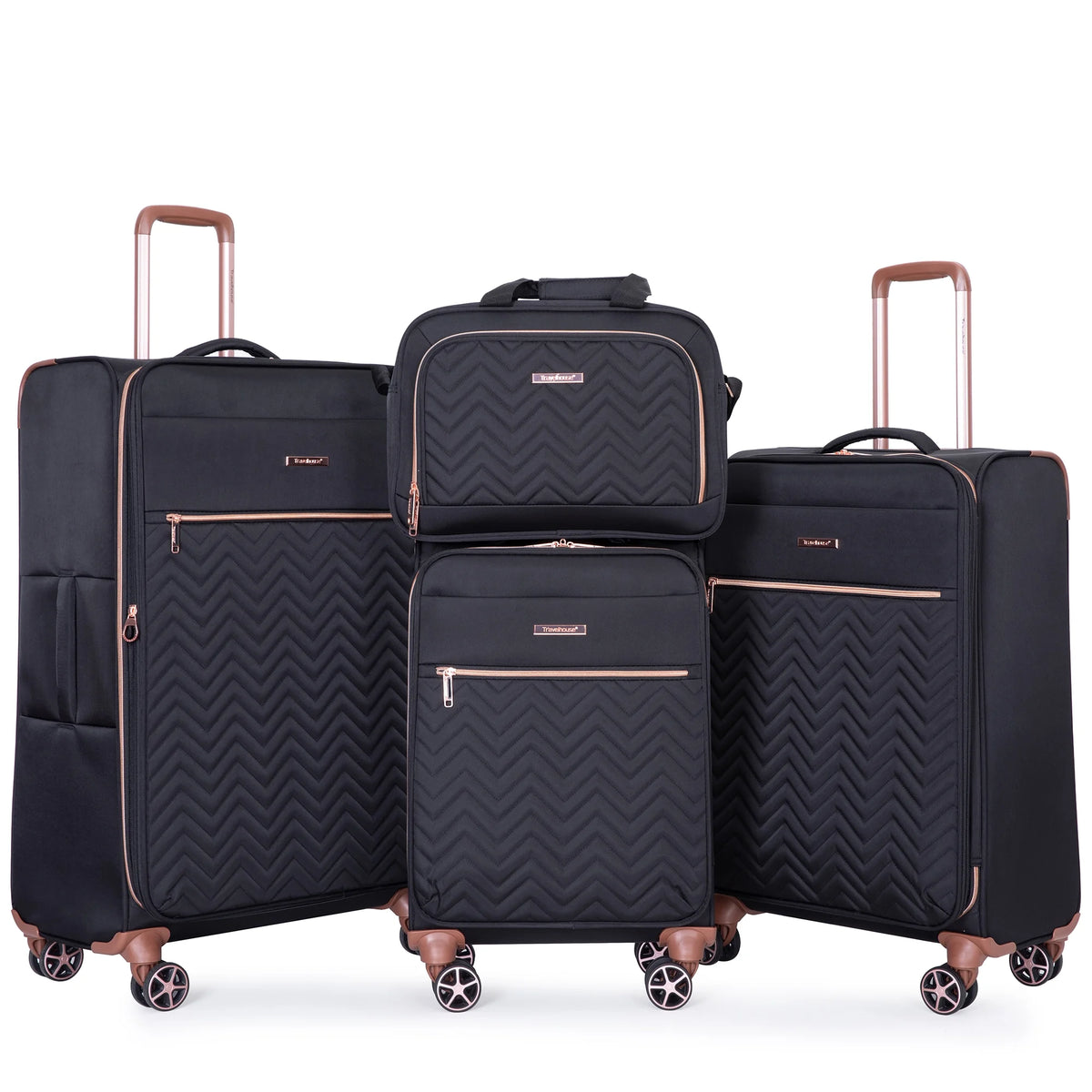 Travelhouse 4 Piece Luggage Set Softside Expandable Lightweight Suitcase with Double Spinner Wheels.(Black)