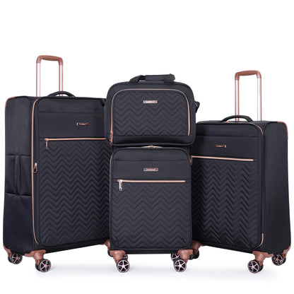 Travelhouse 4 Piece Luggage Set Softside Expandable Lightweight Suitcase with Double Spinner Wheels.(Black)