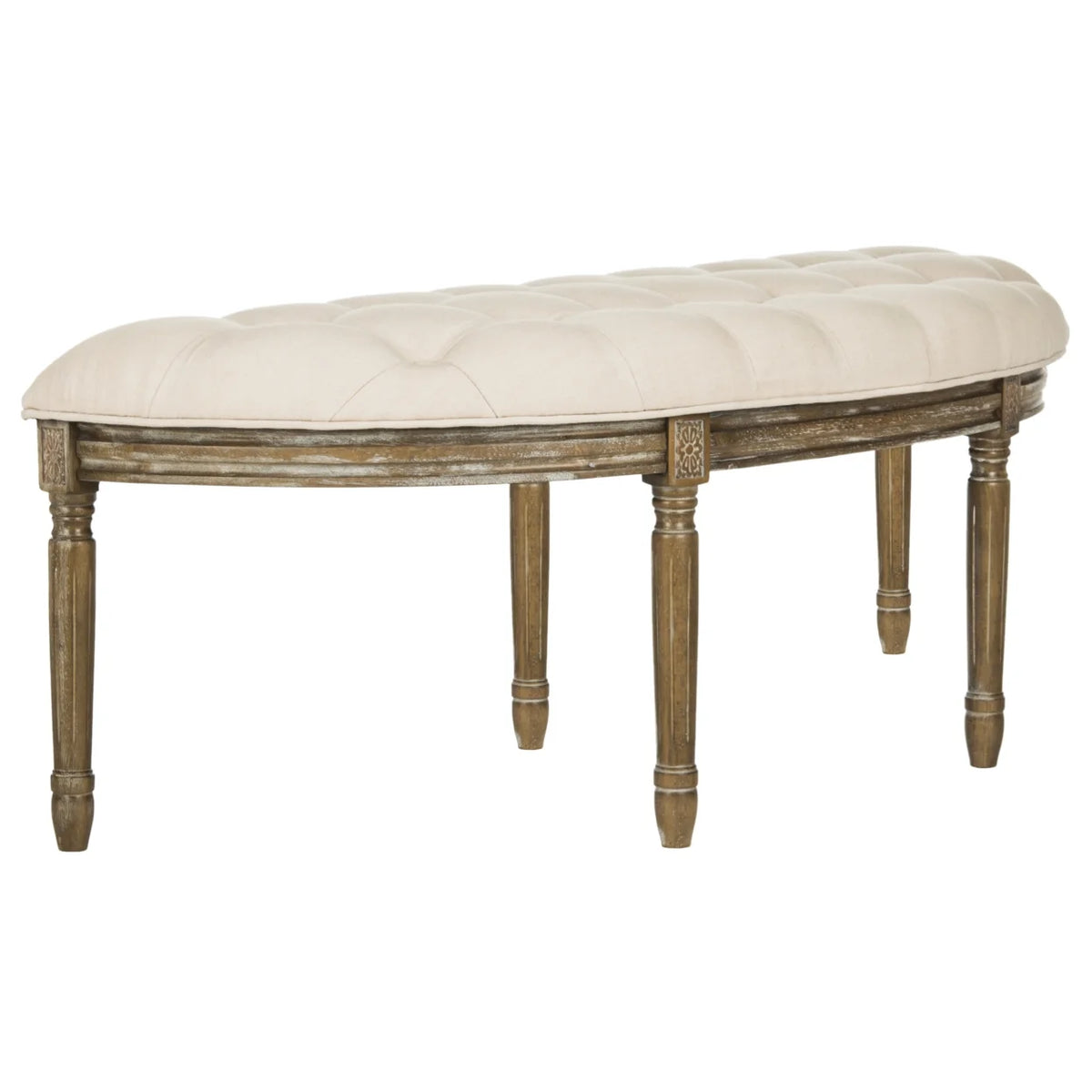 SAFAVIEH Abilene Tufted Rustic Semi Circle Bench, Beige/Rustic Oak