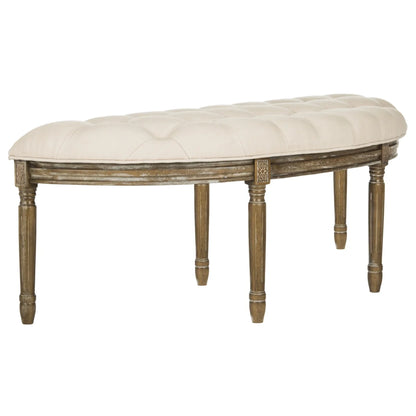 SAFAVIEH Abilene Tufted Rustic Semi Circle Bench, Beige/Rustic Oak