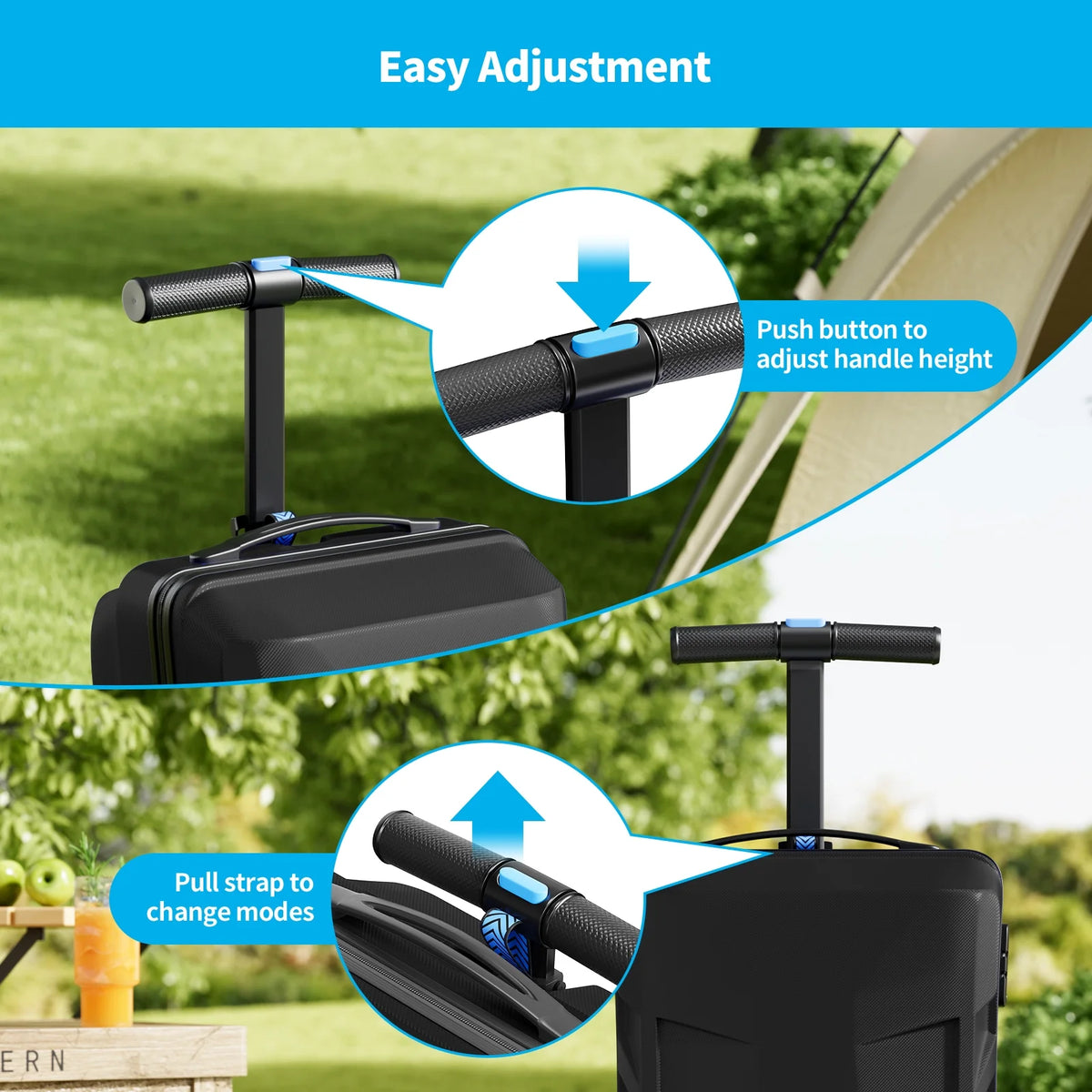 Muhub 2 in 1 Scooter Luggage for Kids and Adult,Foldable Ride on Suitcase with Wheels,Black