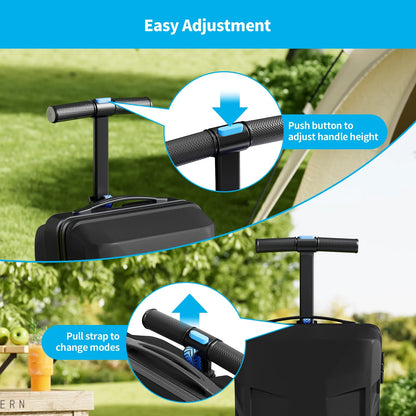 Muhub 2 in 1 Scooter Luggage for Kids and Adult,Foldable Ride on Suitcase with Wheels,Black