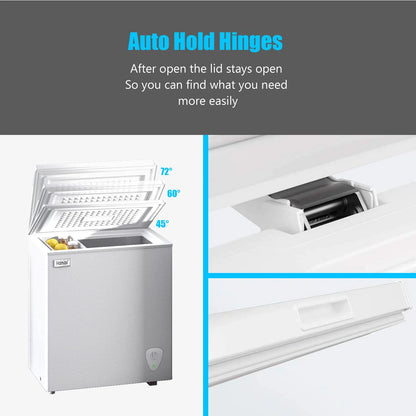 3.5 Cubic Chest Freezer, Compact Deep Freezer with Top Open Door and Removable Storage Basket, 7 Gears Temperature Control, Energy Saving, for Office Dorm or Apartment