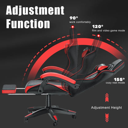 Bigzzia Gaming Chair Office Chair, Ergonomic Game Chair with Height Adjustable Headrest and Lumbar Support for Adults Teens, Black & White
