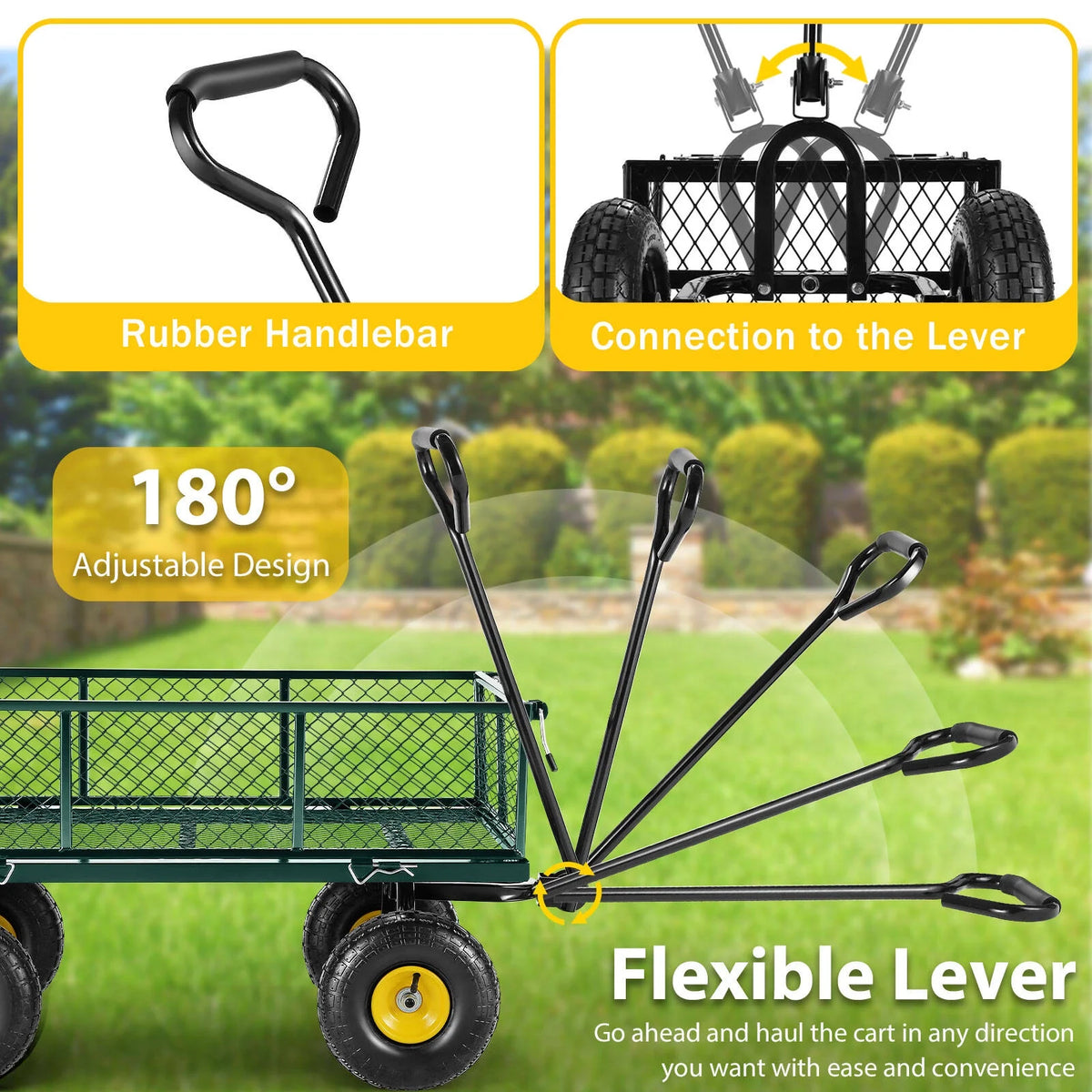 Farmdex Steel Mesh Garden Cart with 10" Tires Wagon Cart Newest Garden Utility Carts Heavy Duty 660LBS Capacity Folding Utility Wagon with Removable Sides, Garden Wagon for Yard