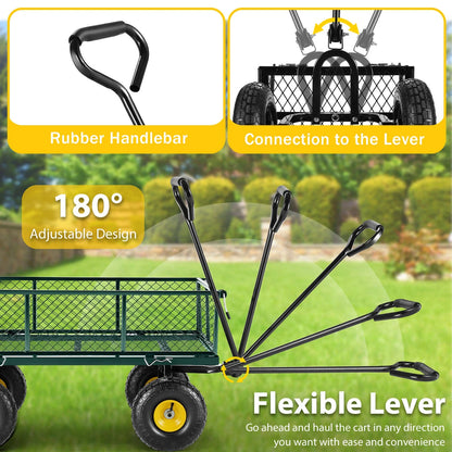 Farmdex Steel Mesh Garden Cart with 10" Tires Wagon Cart Newest Garden Utility Carts Heavy Duty 660LBS Capacity Folding Utility Wagon with Removable Sides, Garden Wagon for Yard