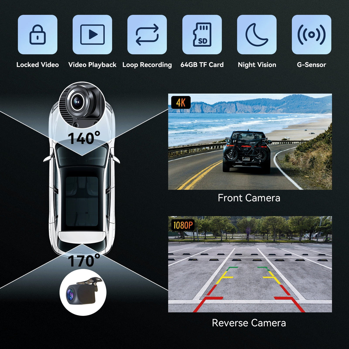 10.26�� Wireless Apple Carplay Screen with Android Auto, 4K Dash Cam, Backup Camera, Bluetooth, GPS, Voice Control