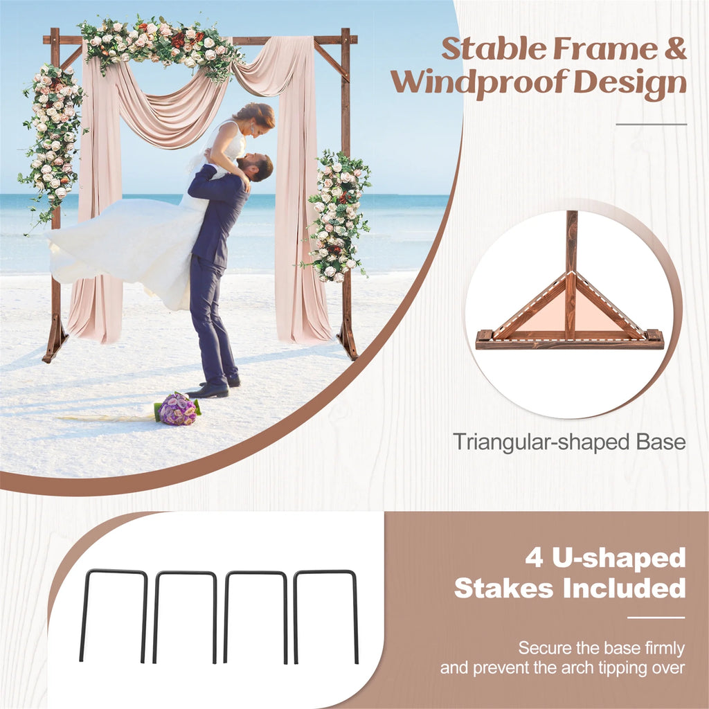 Gymax 7.2 FT Square Wedding Arch Wooden Arbor Backdrop Stand w/ Triangular-Shaped Base