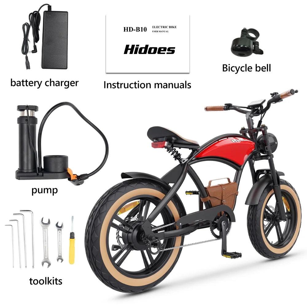 Hidoes B10 Electric Mountain Bike for Men/Woman 1000W Adult Electric Bicycle 20" Fat Tire Off Road E-bike with Removable Battery up to 28 mph,Free Shipping, Red