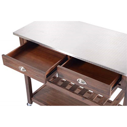 Boraam Sonoma 35.75in. H Wood Kitchen Cart with Stainless Steel Top - Barnwood Wire-Brush Finish