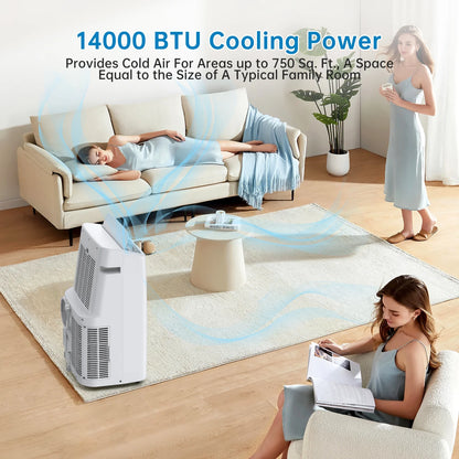 Garvee 14000 BTU Portable Air Conditioner with Remote & Window Kit, Cools Rooms up to 750 Sq.ft, White/Black