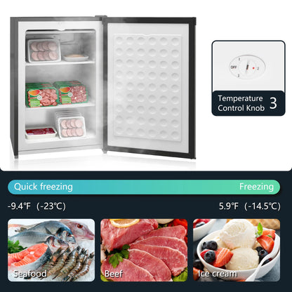 HOMCOM 3 Cu Ft Mini Freezer, Reversible Door, Under Counter Freezer, Black