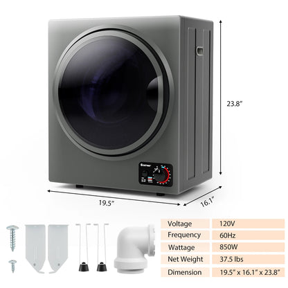 Costway Electric Tumble Compact Laundry Dryer Stainless Steel Wall Mounted 1.5 cu .ft.