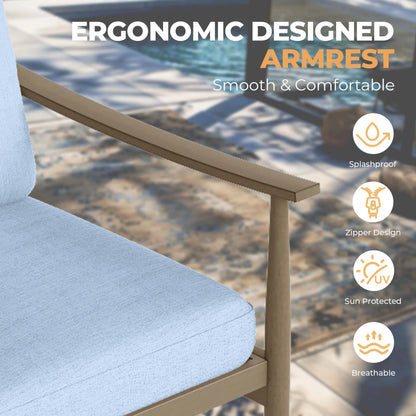 HAPPATIO Aluminum Outdoor Furniture Set - 5 Pieces Patio Furniture Set Includes 1 Side Table, 2 Swivel Chairs and 2 Ottomans with Thick Cushion, Patio Conversation Set for Backyard Poolside (Grey)